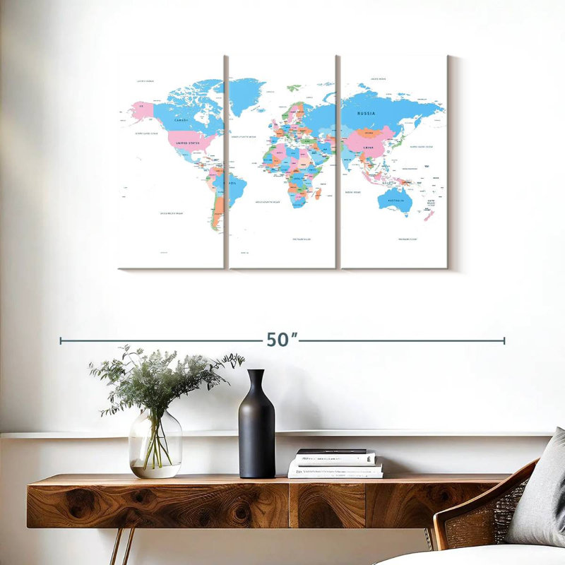 Carte du monde des pays pastel, H 24 po x l 38 po