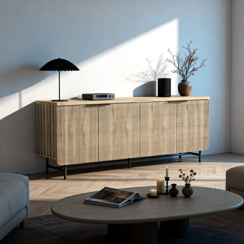 Buffet Cabinet With Storage, Sideboard Cabinet With Fluted Door, Kitchen Buffet Storage Cabinets With Adjustable Shelves, Sideboard Cabinets For Living Room, Entry, Hallway