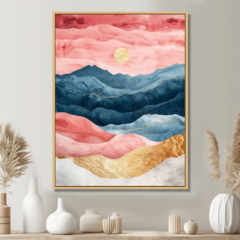 Baragrey, rose, bleu, paysage audacieux, montagnes audacieuses III - Montagnes, impressions encadrées, H 40 po x l 30 po