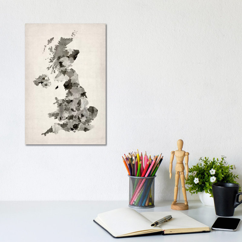 Great Britain Watercolour Map by Michael Tompsett - Wrapped Canvas Painting, 20.32 cm H x 30.48 cm W