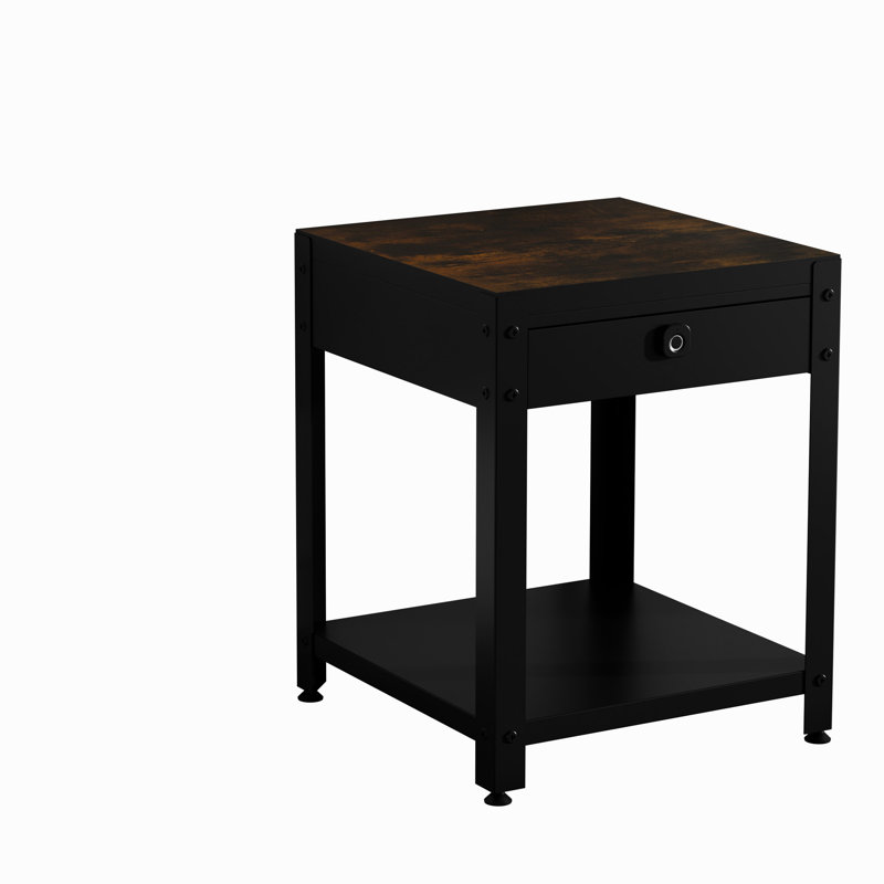 Table basse multifonctionnelle carrée avec compartiment caché et verrouillage d'empreintes digitales, aspect grain de bois, parfaite pour la vie en appartement, acier, 15,31 po de hauteur, 18,84 po de profondeur à double couche