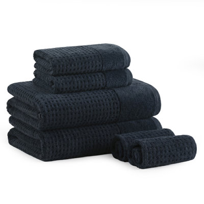 Madison Park Spa Waffle Navy 100% Cotton Jacquard 6-Piece Bath Towel Set