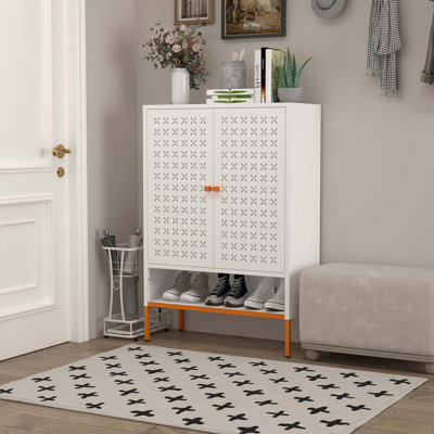 Grid Double Door Shoe Cabinet