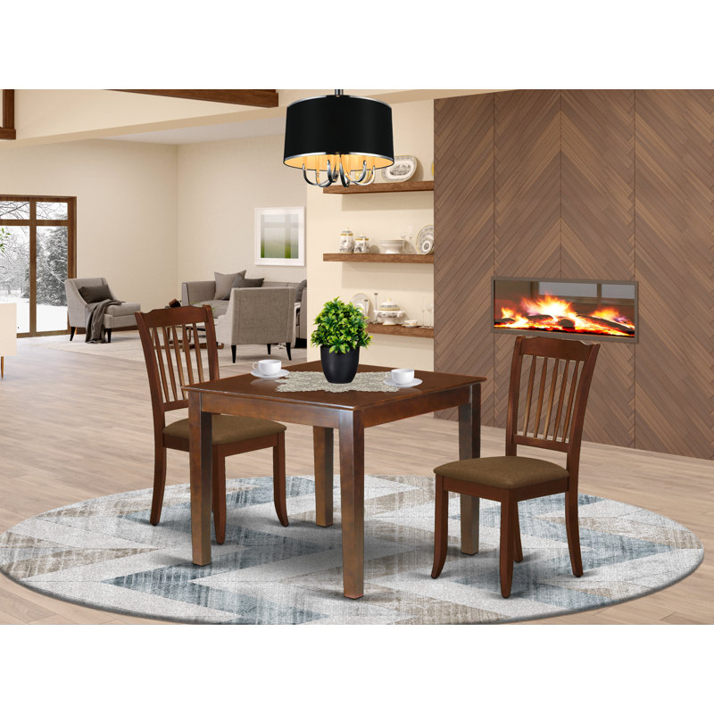 3-Piece Square Solid Wood Top Dining Table Set, Mahogany