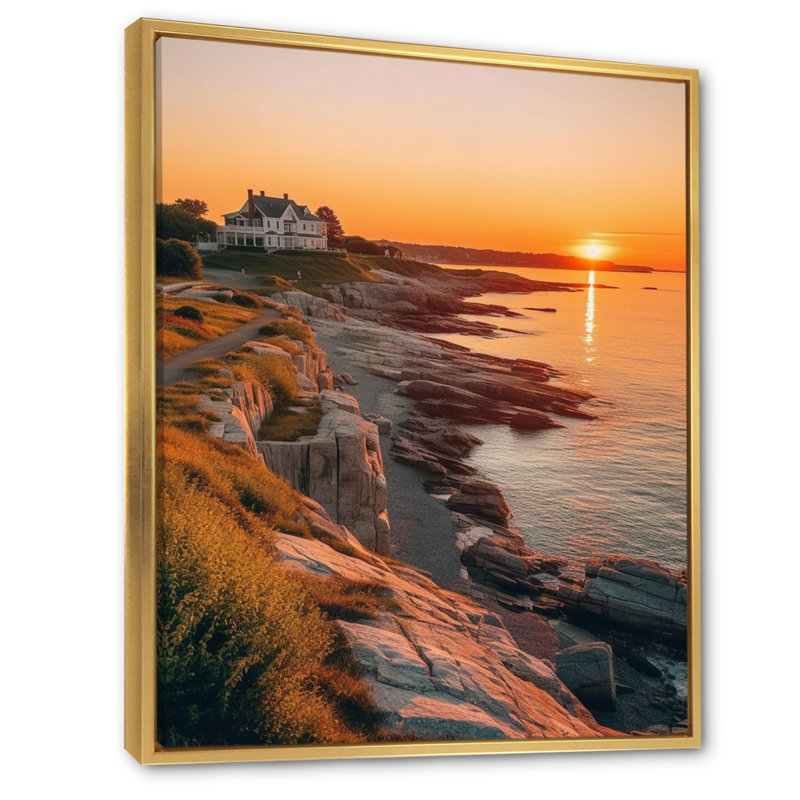 «Riff Island», art mural de New York, Rhode Island, 20" H x 12" W, Cadre flottant doré