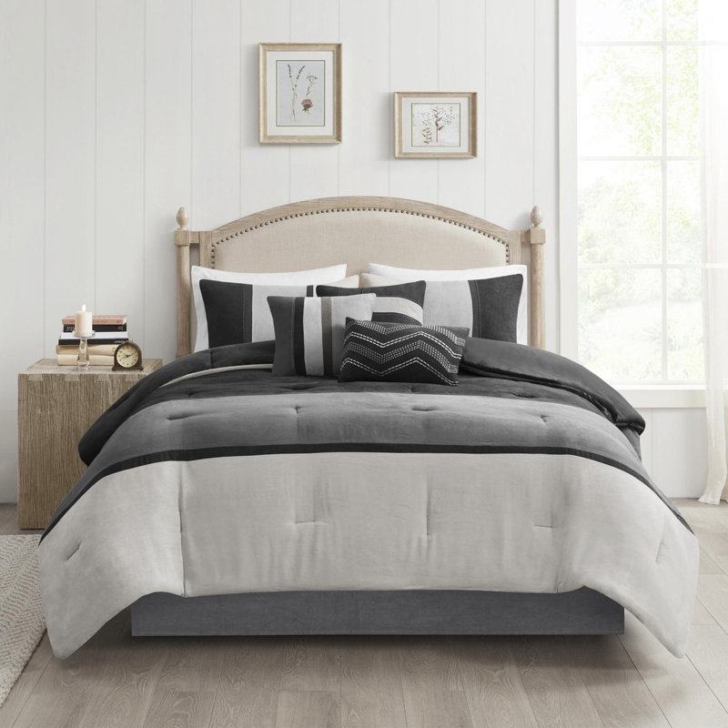 Ensemble d'édredon en faux suède 7 pièces, Édredon de très grande taille et 6 pièces suppl, Noir