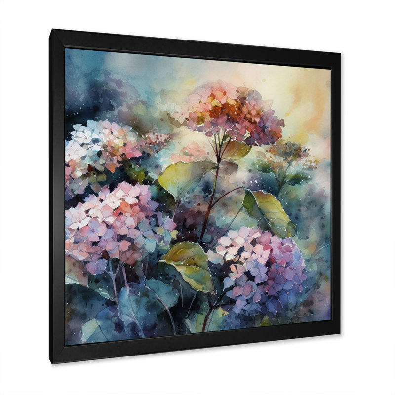 Hydreangea mauve et vert II - imprimé, Cadre photo noir, H 16 po x l 16 po x P 1 po