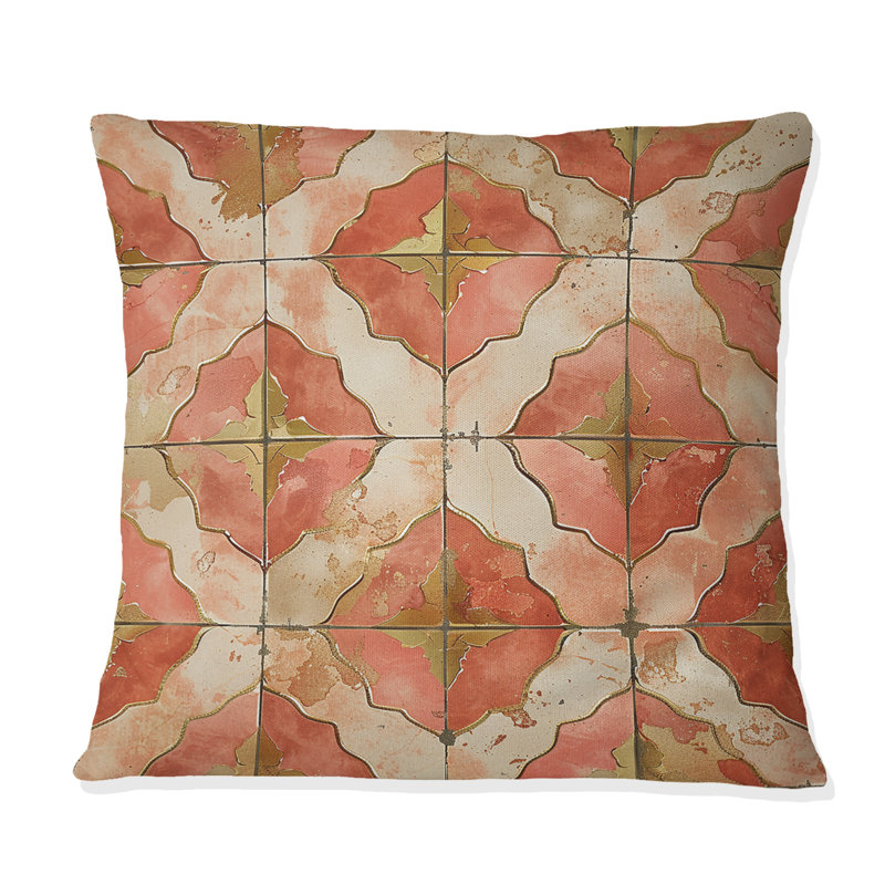 Coussin Salmon and Gold Rustic Tile II - Farmhouse, Carrée, H 18 po x l 18 po