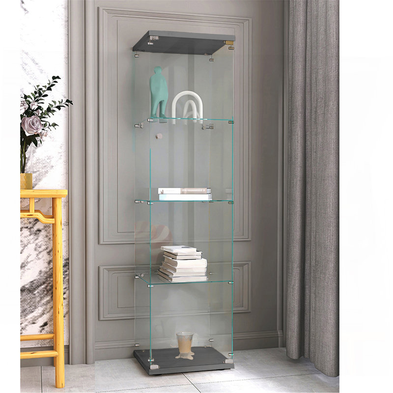 Vitrine en verre avec 4 portes et 4 tablettes, Noir