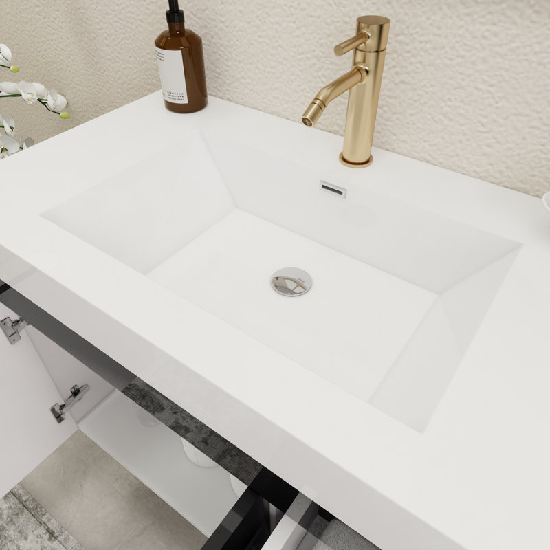 35.4" Wall-Mounted Single Bathroom Vanity Set, Glossy Black