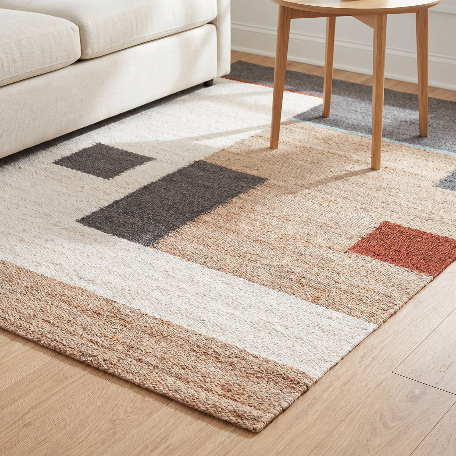 Marjorie Tan Ivory Gray Geometric Jute Rug, Rectangle 8' x 10'