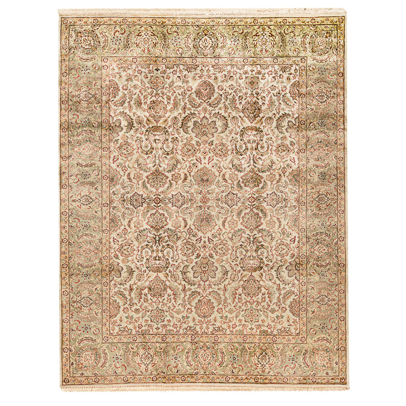 Tapis crème et vert noué à la main de haute qualité