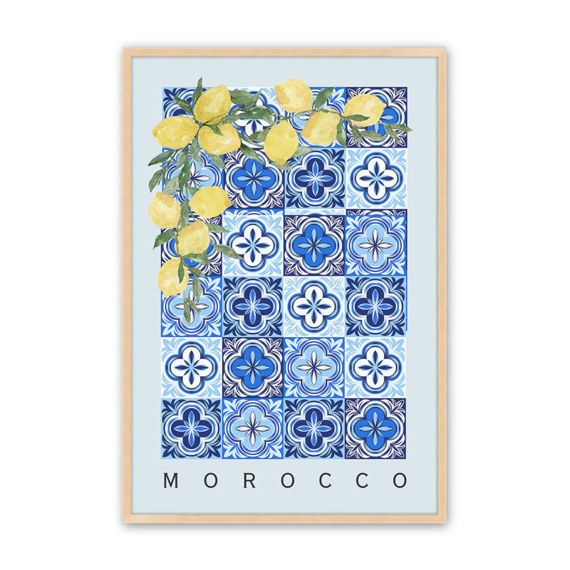 Moroccan Tile and Lemon Art Print, 21" H x 17" W, Raw Maple