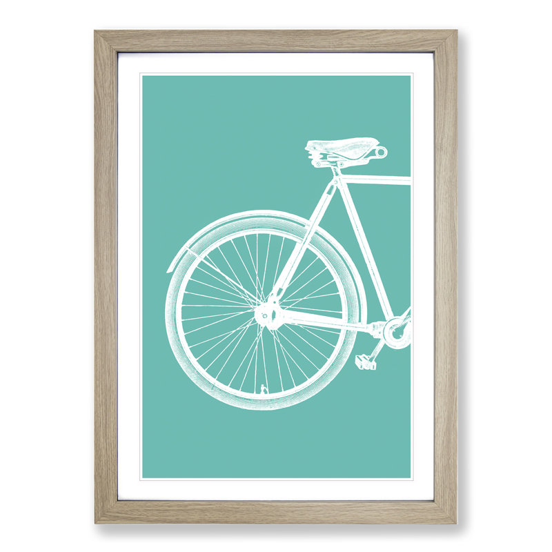 Bicycle No.1 Teal - Picture Frame Graphic Art, Oak, 90cm H x 65cm W x 2cm D