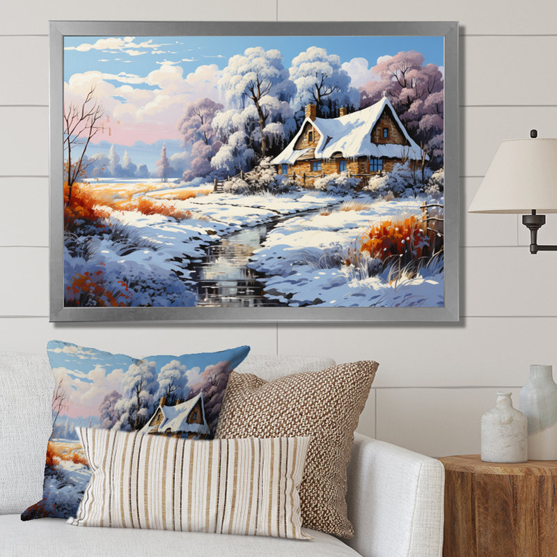 «Winter Village Landscape III», reproduction sur toile, H 30 po x l 40 po x P 1,5 po, Cadre simple argenté