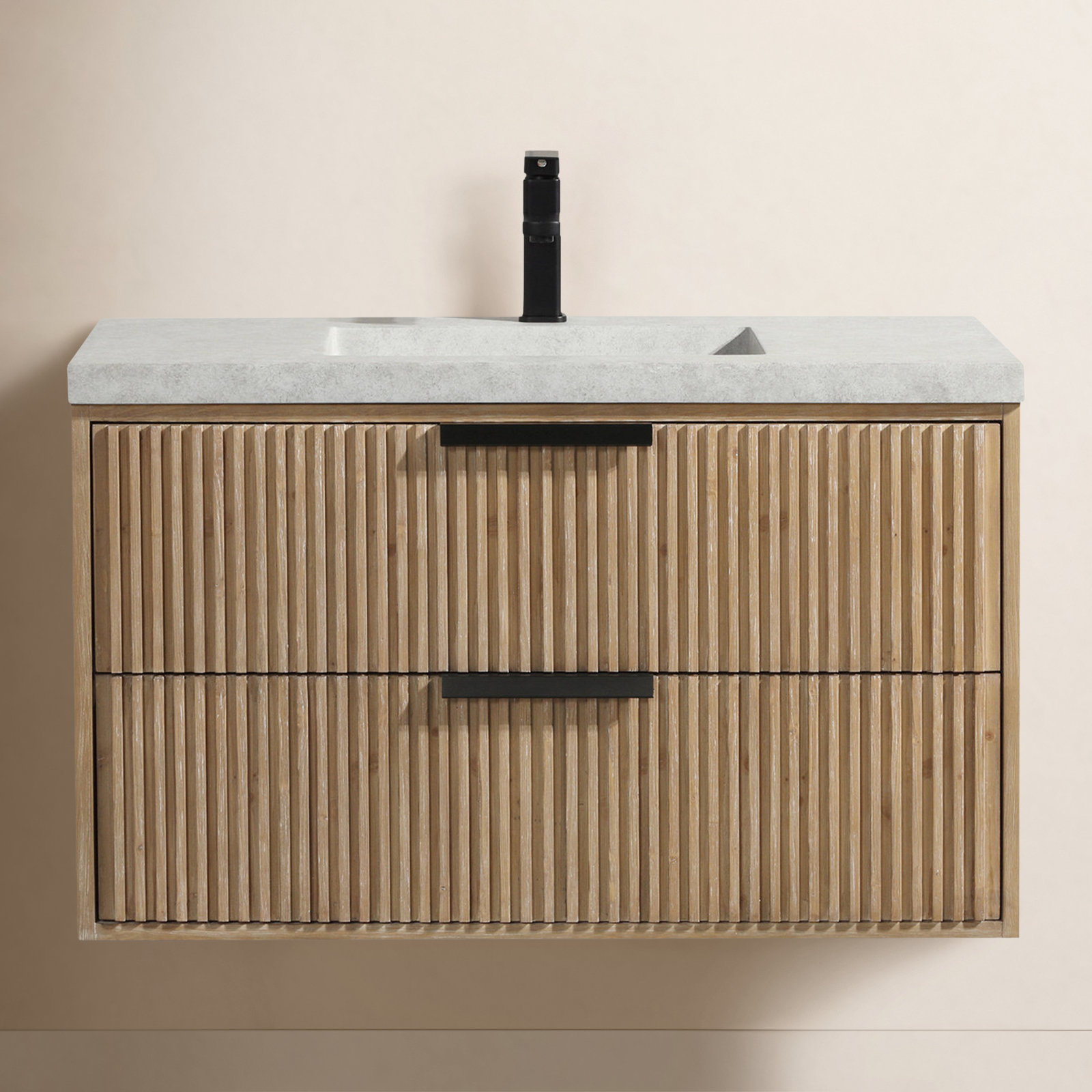 Anelie 36'' Single Bathroom Vanity, Weathered Fir, Matte Black