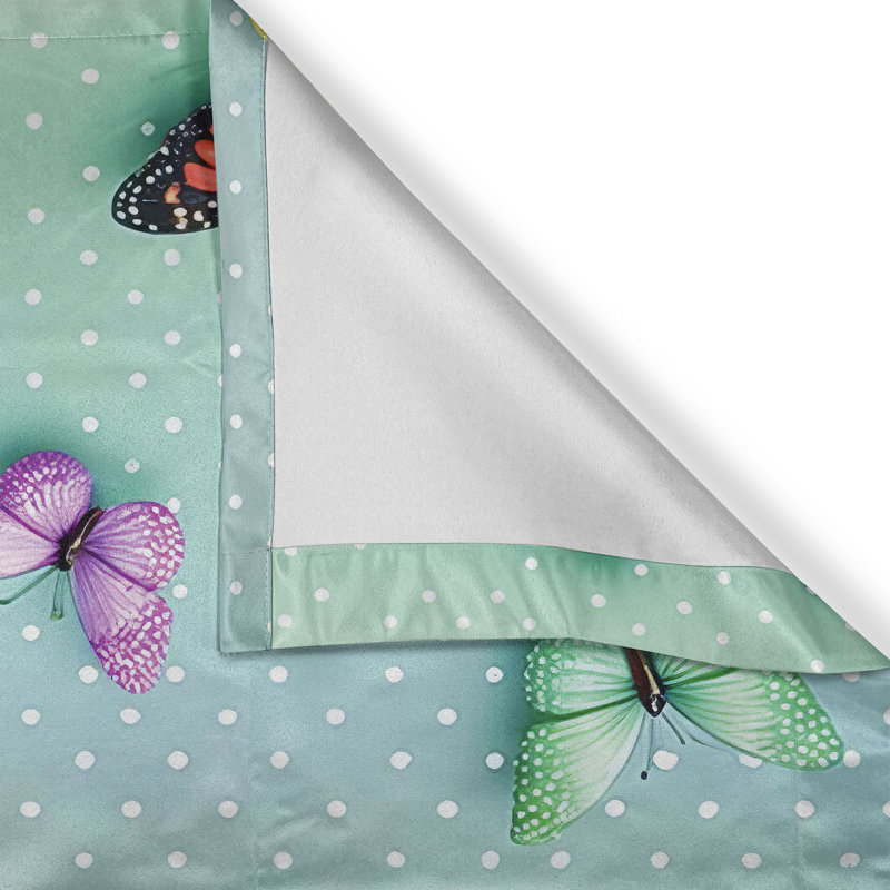 Almond Green Butterfly Satin Rod Pocket Valance