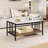 2-Tier Rectangular Coffee Table with Rock Slab Tabletop Open Shelf for Living Room