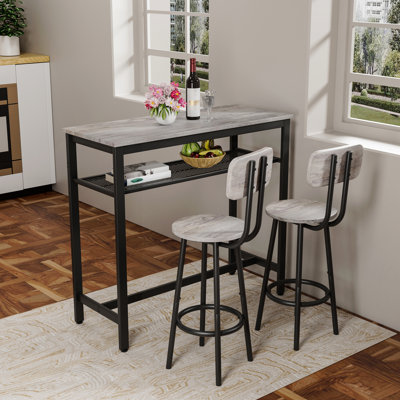 Bar Table And Dining Chairs Set, Square Table With 2 Dining Stools, Dining Pub Set For 2