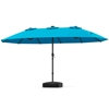 15 FT Double-Sided Patio Umbrella with 48 Solar LED Lights, Base Included for Pool Grey, Blue