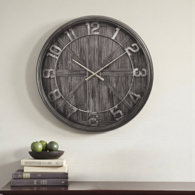 Reneau Transitional Style Oversized Round Wall Clock In Brown Finish, 29.83" H X 29.83" W X 3.79" D
