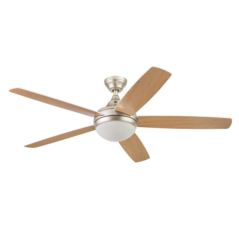 Ashby 52" Contemporary Indoor LED Ceiling Fan with Light and Remote Control, Champagne with Honey Oak