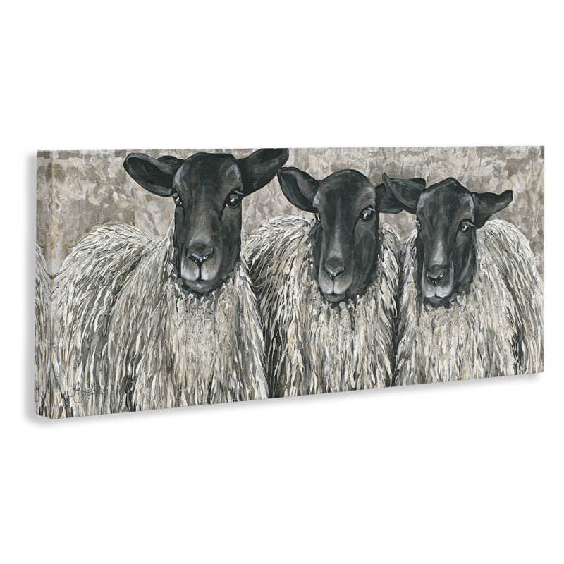 "Three Sheep Trio" par Hollihocks, reproduction d'art sur toile tendue, H 17 po x l 40 po x P 1,5 po
