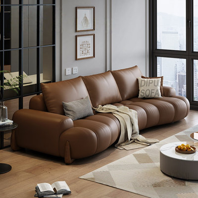 Coffee Genuine Leather Modular Sofa cushion couch