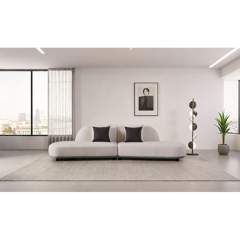 Falcone - Contemporary Off-white + Grey Bonded Leather Curved Sectional Sofa