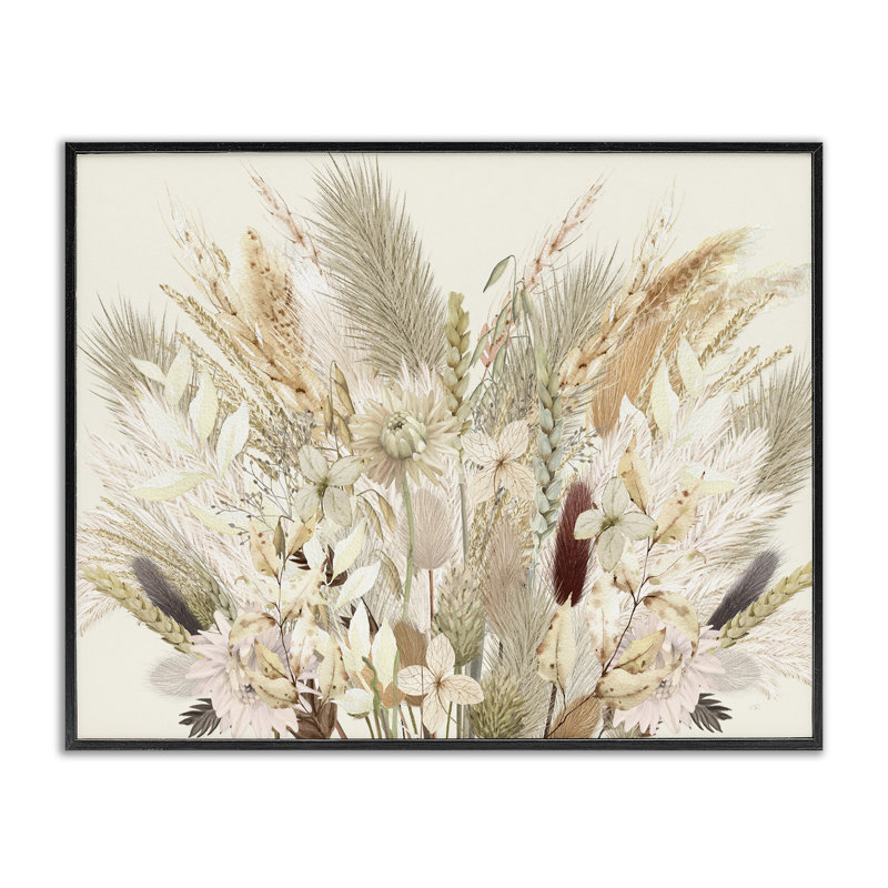 Giclée encadrée par blé naturel et herbes de campagne, design par Val Rhodes, H 16 po x l 20 po, Giclée encadrée noir minuit