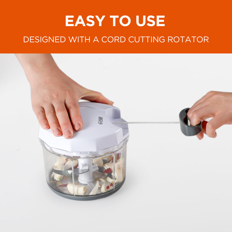 Compact White and Clear Manual Food Chopper with Stainless Steel Blades