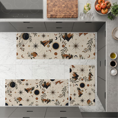 Botanical Celestial Non-Slip Washable Kitchen Mats