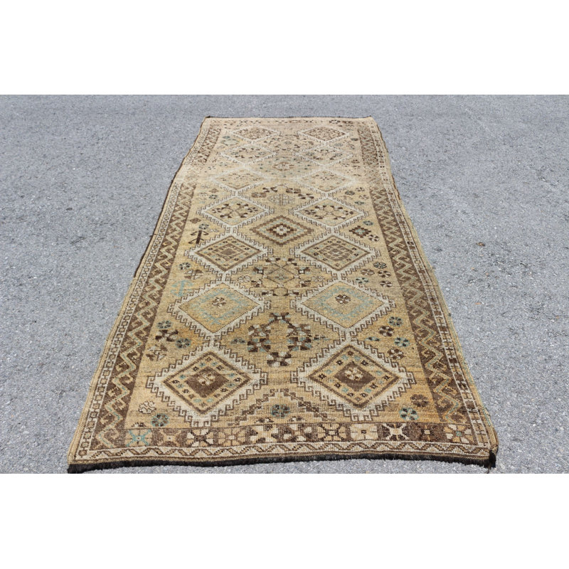 Tapis turc Oushak fait à la main en laine beige pour un tapis de style bohémien décoratif et rétro
