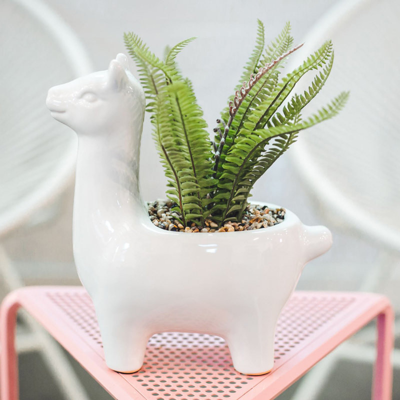7.5'' Faux Fern Plant in Ceramic Pot, White