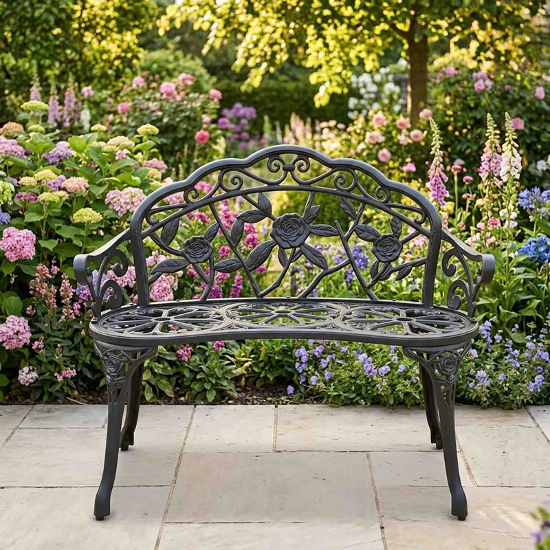 Metal Outdoor Bench, Black