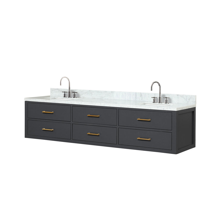 Meuble-lavabo double noir 80 po X P 22 po D, dessus en marbre de Carrare et ensemble de robinet, Noir