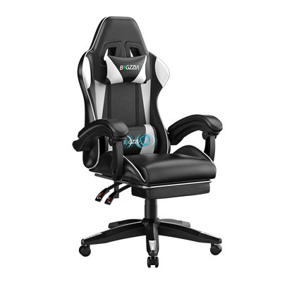 Ergonomic Game Chair with Massage Lumbar Support and Footrest Swivel