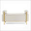 Élégant banc de rangement rembourré en lin avec accoudoirs cylindriques et pieds en fer pour le couloir, le salon, la chambre à coucher