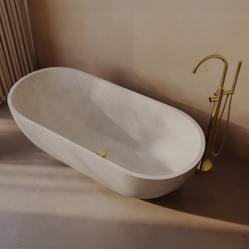 Claire 60" Freestanding Concrete Bathtub In Sand, Drain Included, Matte Sand
