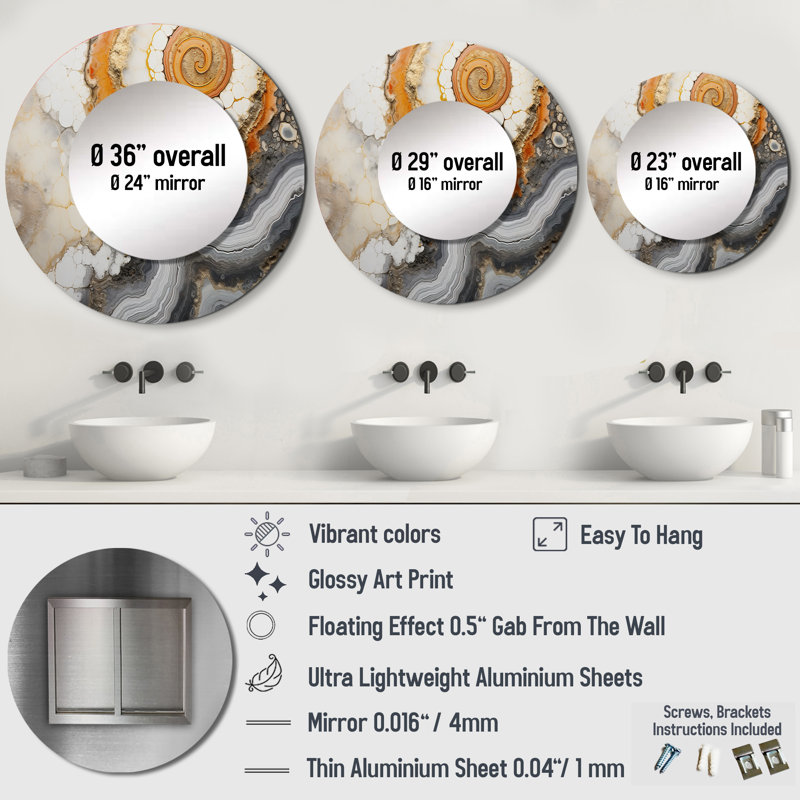 Beige And Yellow Stone Geode Simplicity - Stone Geode Mirror, Traditional Round Unique Wall Mirror, Printed Metal Art