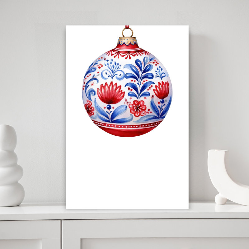 Folk Art Christmas Ornament Traditional Abstract Winter Wall Art Print 1 Piece Wrapped Canvas Wall Art, 45.72cm H x 30.48cm W