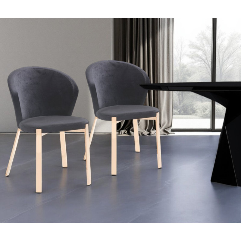 Ensemble de deux chaises d'appoint rembourrées en velours noir et champagne, Noir
