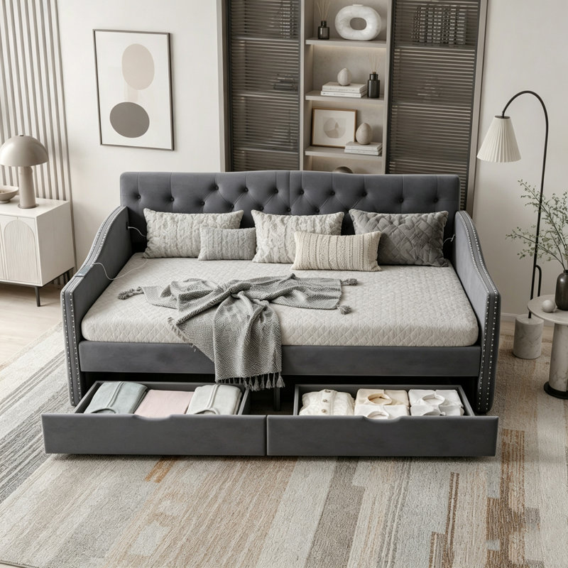 Upholstered Daybed with Storage Drawers