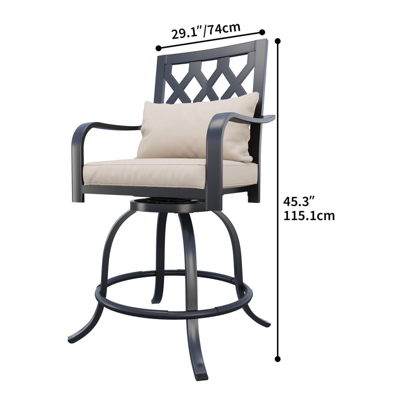 Tabouret de bar extérieur pivotant en métal avec coussin 29 po Soline, Blanc