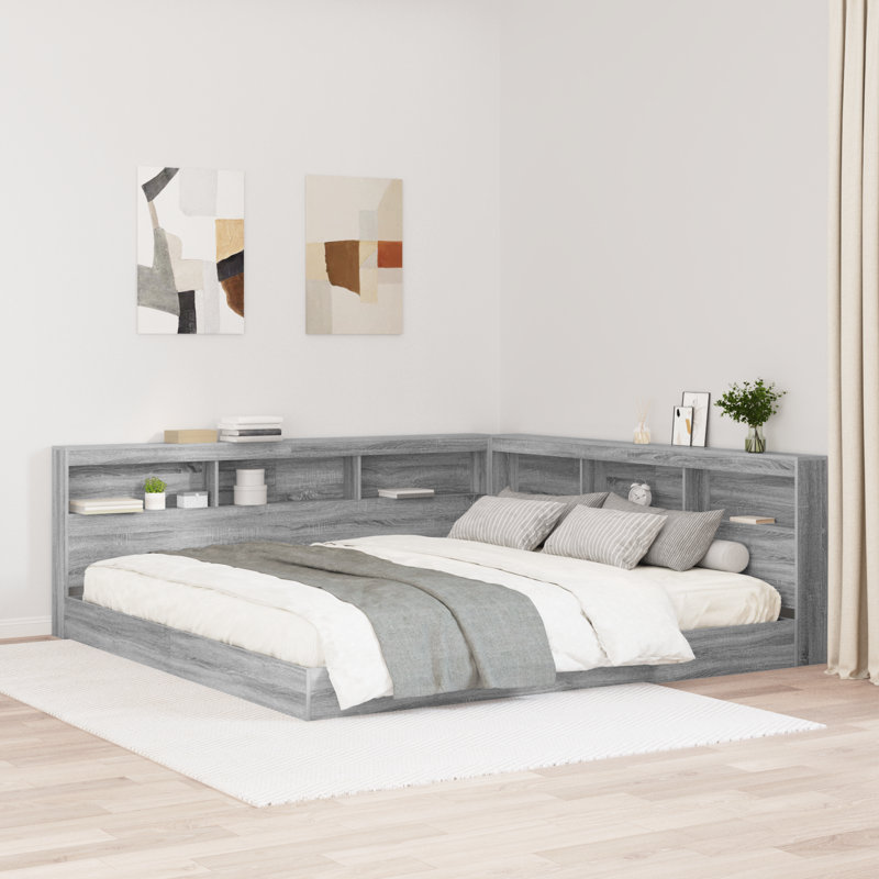 Bookcase Bed Engineered Wood, Super King (6'), Grey Sonoma