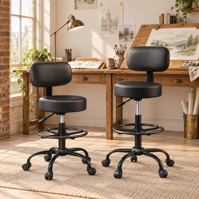 Adjustable Drafting Chair with Back Support Rolling Swivel Stool