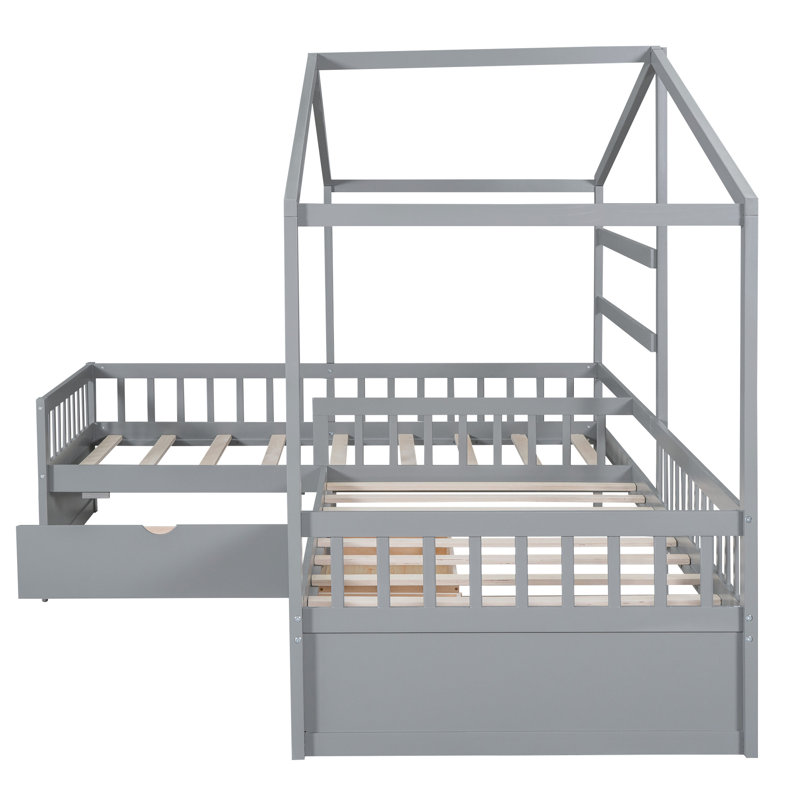 Lit plateforme simple gris avec 3 zones de rangement, Gris