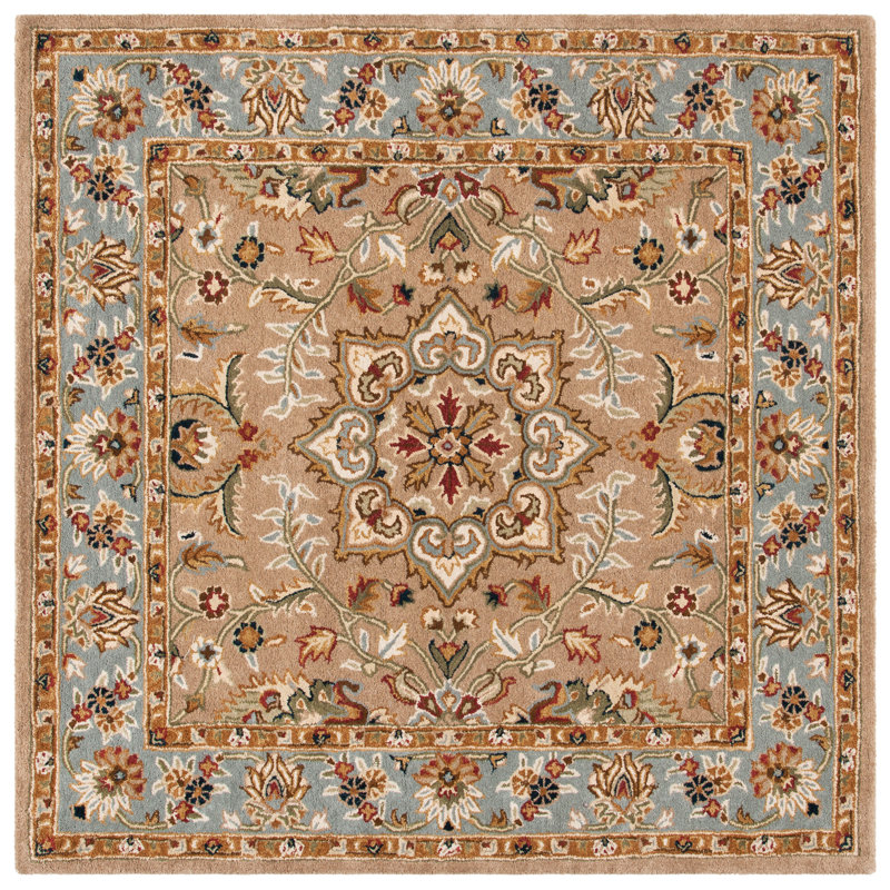 Tapis beige et bleu clair Carnasheeran, Carré 8'