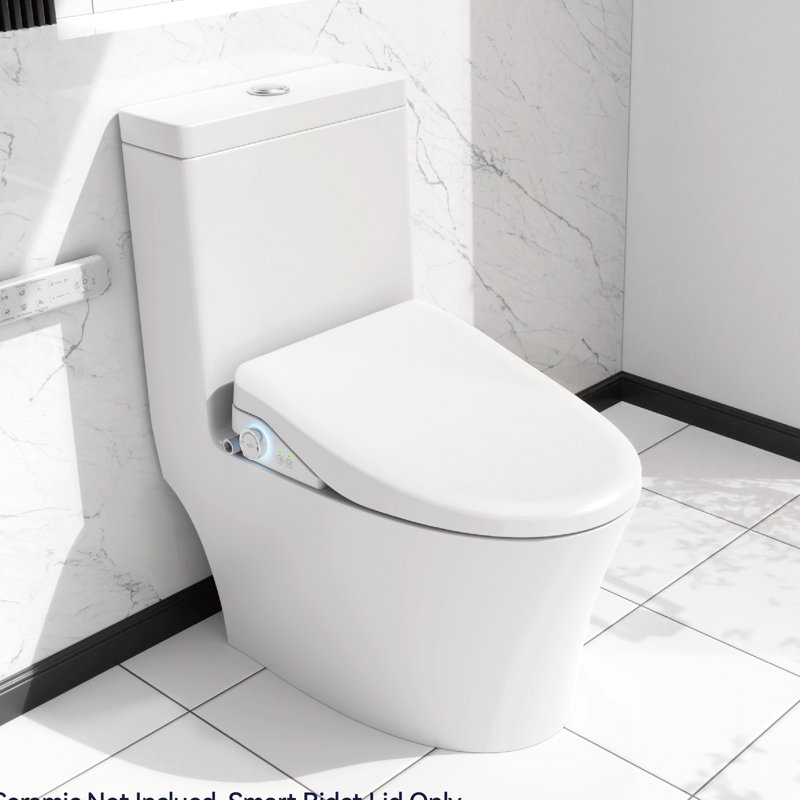 Siège de bidet de toilette intelligent à bouton latéral - chauffant, nettoyage automatique des buses, réglages de l'eau réglables, fermeture silencieuse, couvercle automatique, option d'hygiène améliorée Nettoyage, revêtement, fonctionnement du couvercle