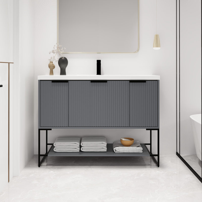 Meuble-lavabo autoportant 48 po Aibne, Gris, Noir mat